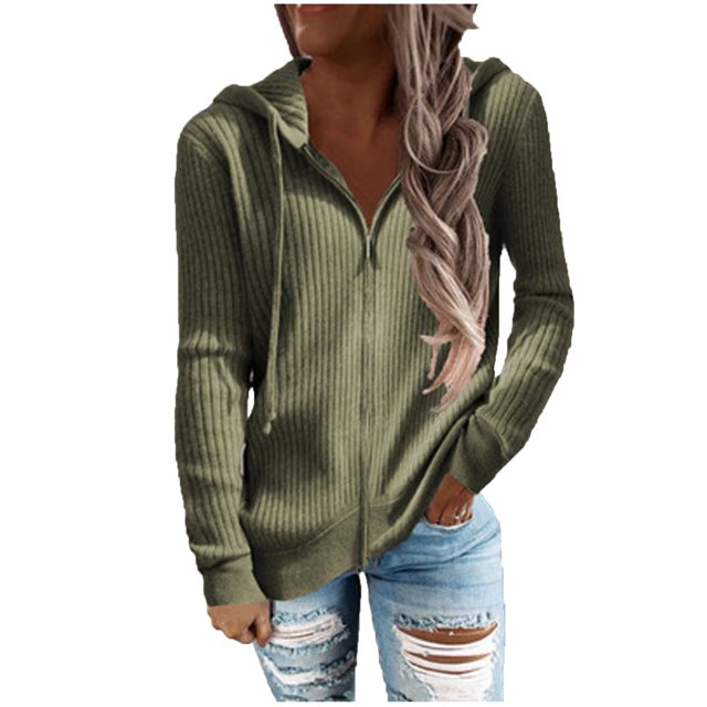 Hauts à Manches Longues pour Femmes Décontractés Mode Décontractée Chandail à Capuche Uni à Manches Longues pour Femmes Hauts Zippés Cardigan Manteau pour Dames