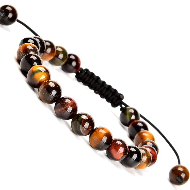Natural Healing Power Gemstone Crystal Beads Unisex Adjustable Macrame Bracelets 8mm,Multi-Color Tiger Eye
