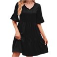 thumbnail image 2 of Robes pour Femmes 2024 Été Surdimensionnée Décontractée Col en V Jupe à Lacets devant Taille Haute Robe Ample Robe à Manches Courtes Col en V Robe Longueur Genou Rabais de 50 % Liquidation!, 2 of 4