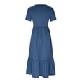 thumbnail image 4 of EGNMCR Robes de Fête pour Femmes Robe d'Été Décontractée à Manches Courtes et Col Rond pour Femmes Robe Décontractée Fluide à Étages Maxi de Plage avec Poches, 4 of 8