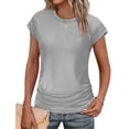 thumbnail image 2 of Plebaso Hauts Décontractés pour Femmes T-Shirts à Manches Courtes Col Rond Couleur Unie Ample Basique pour Femmes, 2 of 7