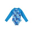 thumbnail image 3 of Kids Girls One Piece Long Sleeves Palm Trees Printed Swimsuit UV Protection Rash Guard Blue Flower 16, 3 of 7