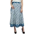 thumbnail image 1 of Phagun Robe Indienne Réversible Ikat Imprimée Coton Bleu Boho Chic Jupe Portefeuille, 1 of 6