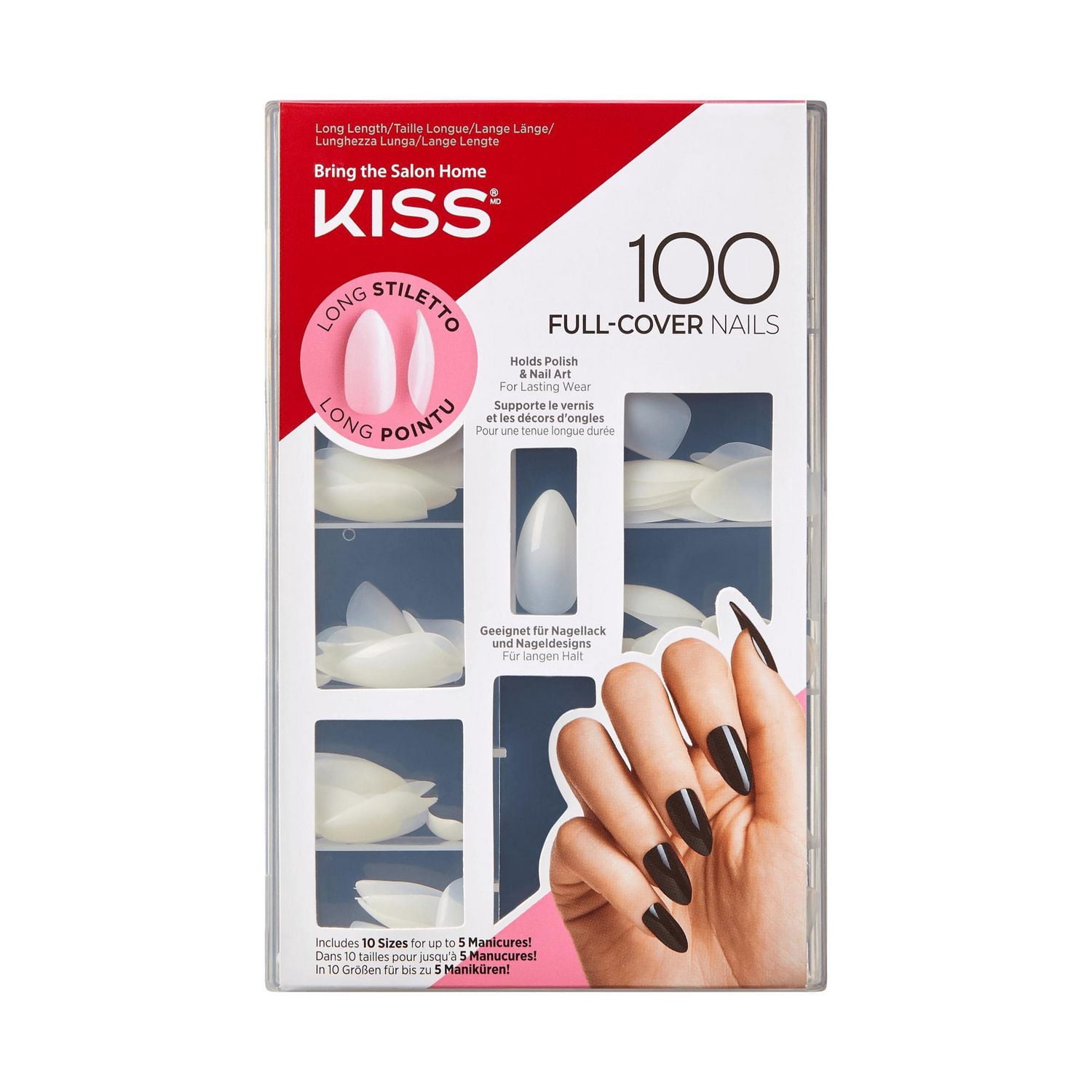 Kiss 100 faux ongles - Longs, modèle Stiletto