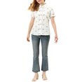 thumbnail image 2 of INSPIRE CHIC Haut Fleuri en Coton pour Femme à Manches Bouffantes Volantées, Col Peter Pan, pour l'Été, Tenue Décontractée, TG Blanc, 2 of 7
