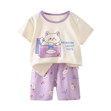 HNMKIU Cute Outfits for Girls Children's Casual Fashion Short Sleeved Top + Shorts Home Clothes Pajamas Two Piece Short Sleeved Suit (0 6 Years Old)