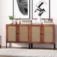 thumbnail image 3 of Giantex Buffet Bahut, Armoire de Rangement de Cuisine avec Portes Décorées en Rotin, Table Console d'Armoire (Noyer, 2), 3 of 6
