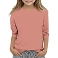 thumbnail image 2 of 2025 Chemises à Manches 3/4 pour Filles Mode Couleur Unie Col Rond Hauts Chemises Décontractées Rouge Melon D\'eau, 2 of 6