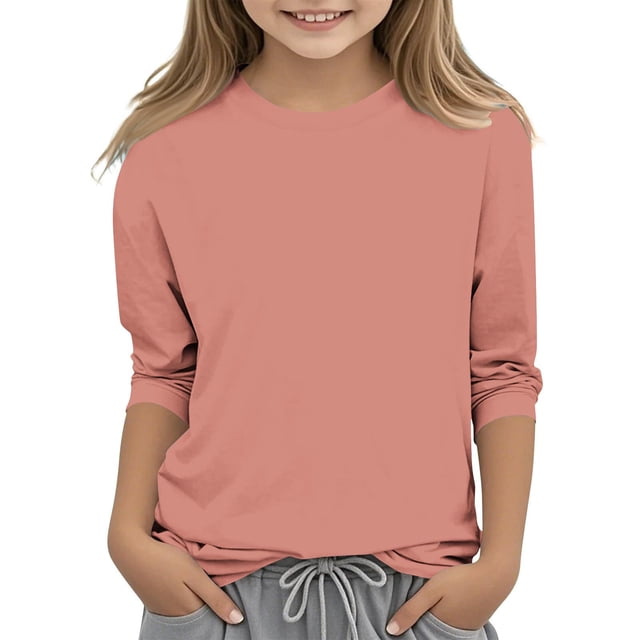 asjyhkr 3-12 Ans Garçons Filles Chemises Col Rond Manches 3/4 Chandail Extensible Léger Confortable Doux Respirant Décontracté Extérieur Jouer Tops d'Entraînement, Taille 110-160