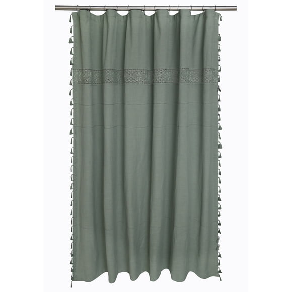 Better Homes & Gardens Green Corinne Crochet Shower Curtain, Cotton, 72" x 72"
