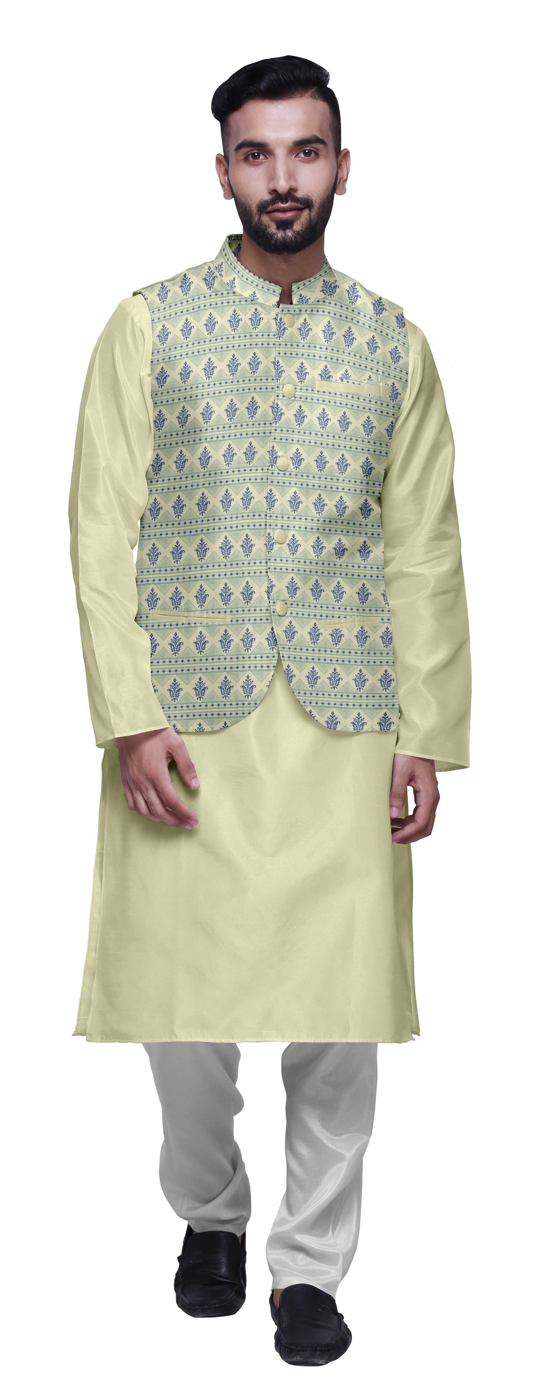 Atasi Ensemble de Pyjama Kurta Churidar Traditionnel Indien avec Veste Nehru pour Hommes