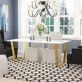 thumbnail image 2 of Rectangular Marble Dining Table with stainless steel polished gold base, Modern designe, 2 of 7