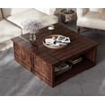 thumbnail image 1 of Wampat Table Basse Rectangulaire Style Ferme Moderne avec Rangement Ouvert, Plateau en Bois Assemblé et Barres Métalliques Rivetées, Brun Rustique, 1 of 7