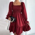 thumbnail image 2 of cfhntfmh Robes pour Femmes Mode Col Carré Robe Midi Froncée Décontractée Ample Manches Longues Ourlet à Volants Robe de Cocktail, 2 of 7
