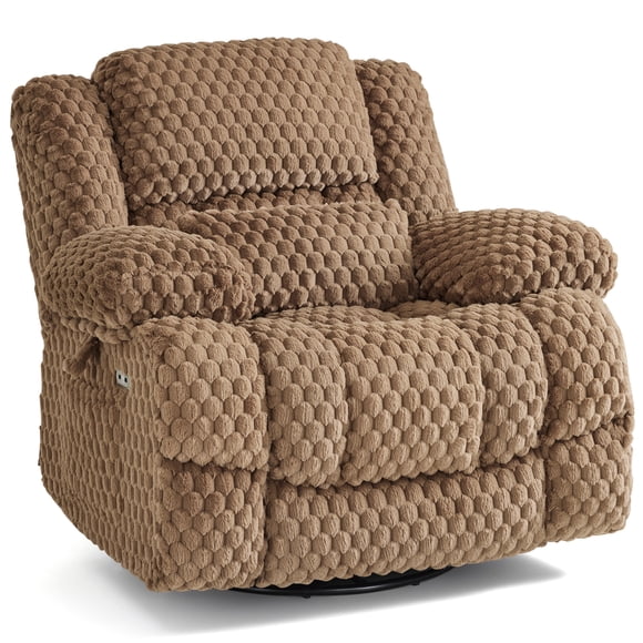 MCombo Manual Recliner Chair, Swivel Glider, Heat & Massage, Nursery, Plush Fabric with USB & Storage 8111, Camel