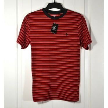 Volcom T-Shirt Rayé à Manches Courtes pour Garçon Tee Rouge Three Stories SS Crew Taille g
