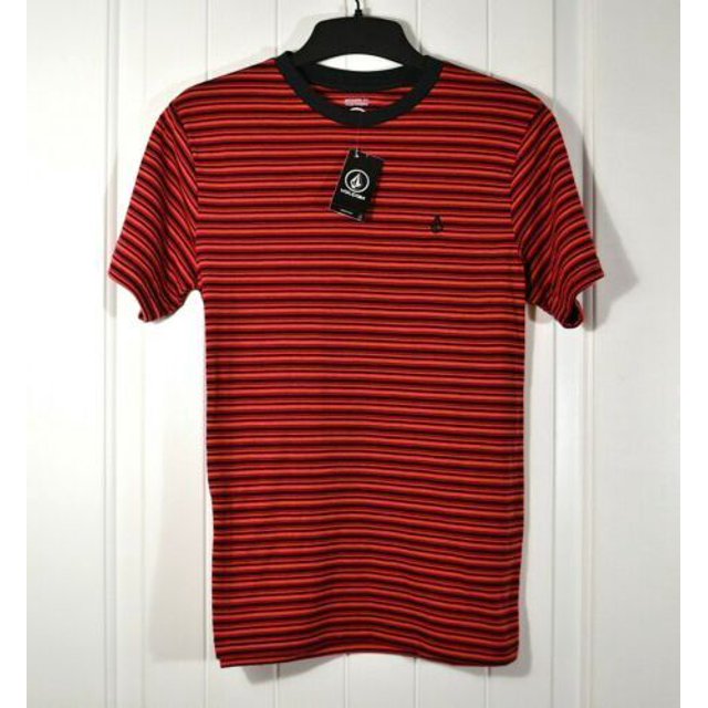 Volcom T-Shirt Rayé à Manches Courtes pour Garçon Tee Rouge Three Stories SS Crew Taille g