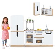 Gymax 2 PCS Kids Kitchen Playset w/Fridge Dishwasher Microwave Oven & Accessories Natural