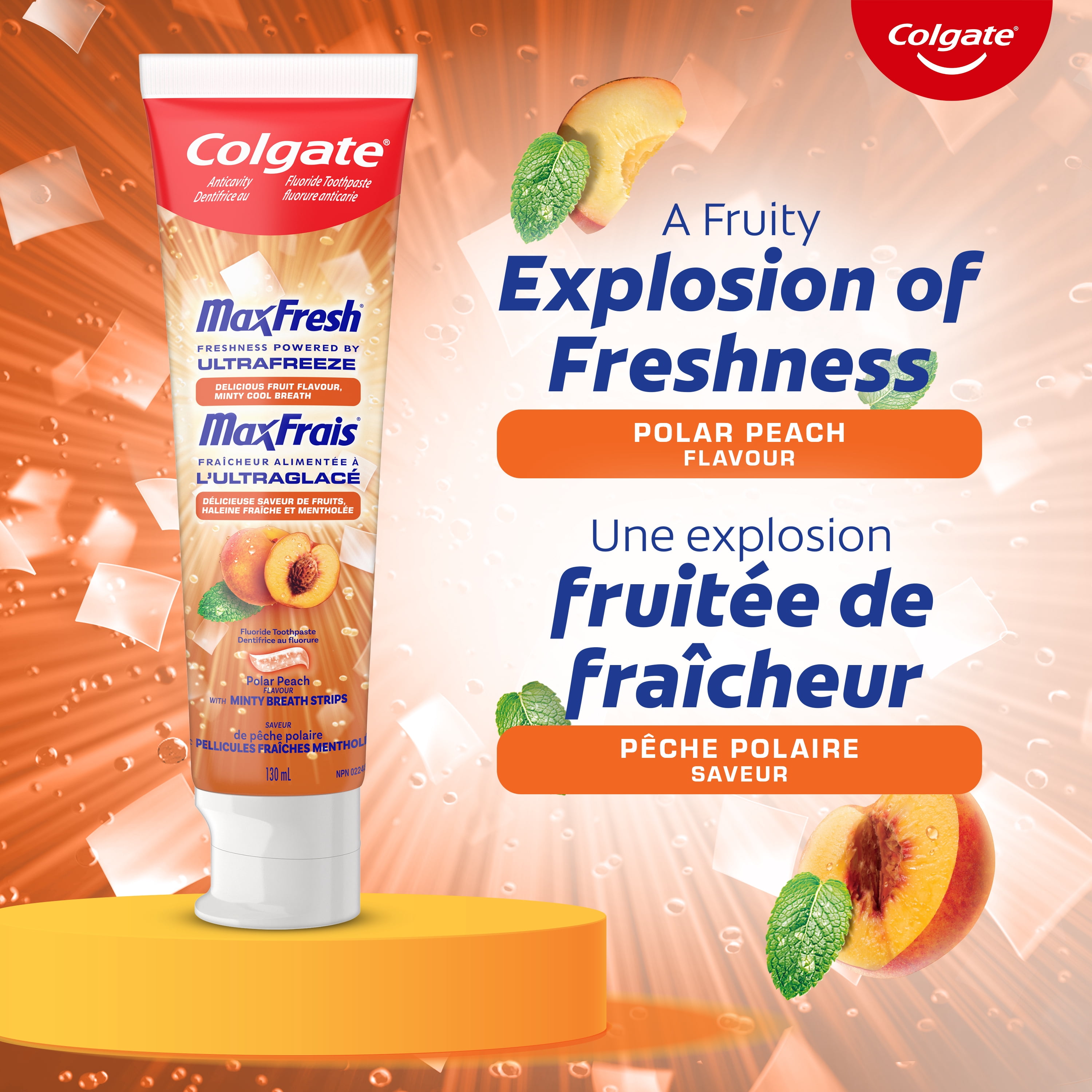 Colgate Maxfrais Dentifrice au Fluorure Anticarie, Pêche Polaire à la Menthe 130ml