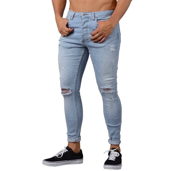 EGNMCR Jeans for Men, Men's Elastic Waist Loose Fit Denim Pants, Mens Pull On Jeans Mens Skinny Stretch Pants Distressed Ripped Freyed Trousers Men Pants