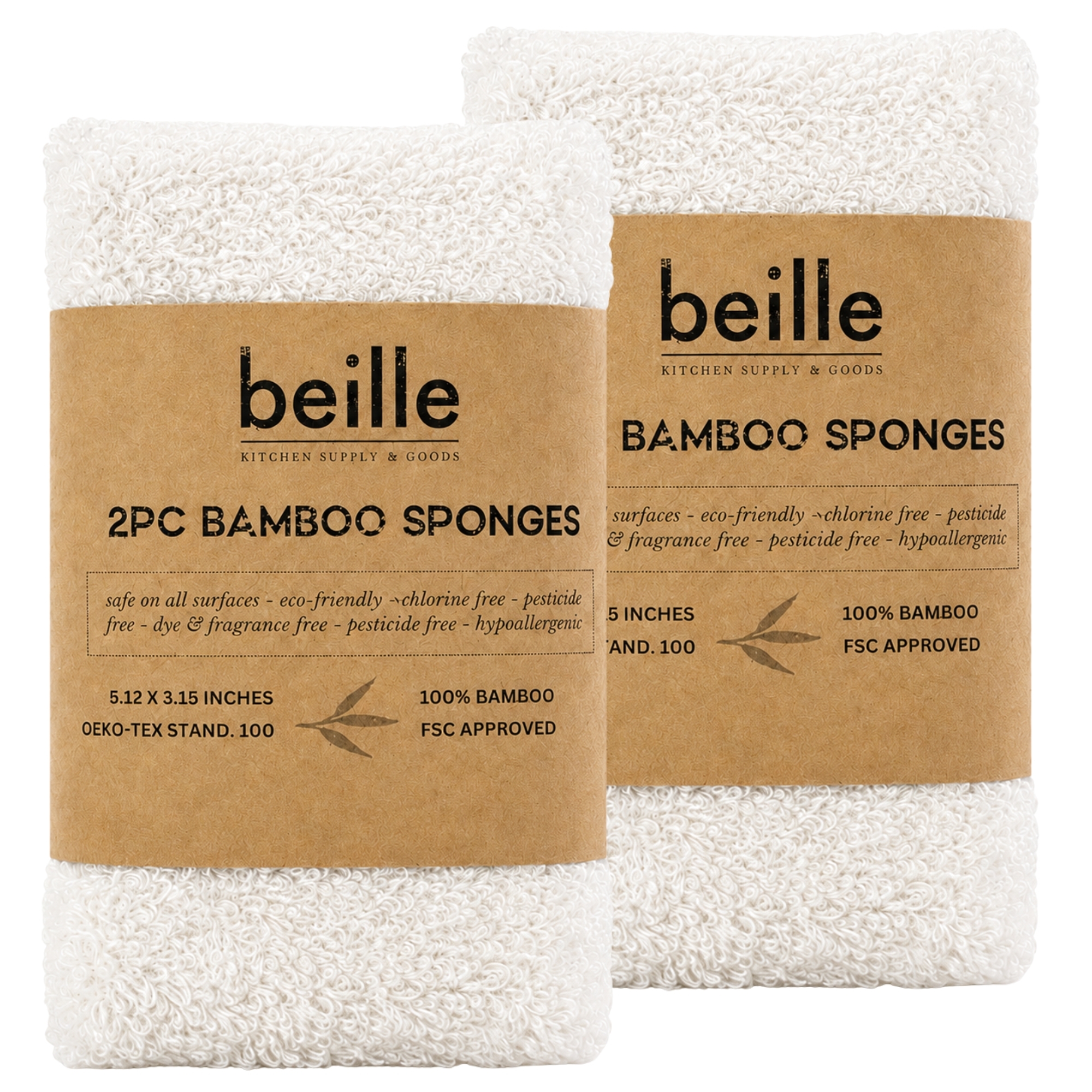 Beille 100% Bamboo Dish Sponges Kitchen Essentials Cleaning Supplies 4pk