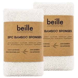 Beille 100% Bambou Mousse Éponges Cuisine Essentielles Nettoyage Fournitures 4pk