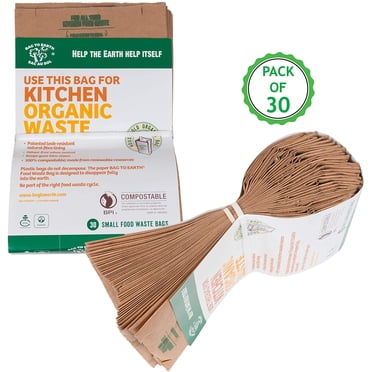 Bag to Earth Small Food Waste Bags 30-Pack Compostable Bag Leak Resistant 12in x 7.5in x 4.25in
