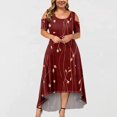 thumbnail image 2 of JULMCOMO Robes Grande Taille pour Femmes 5x Robe d'Été à Épaules Dénudées pour Invitée de Mariage Tendance à Imprimé Floral à Manches Courtes Col Ras du Cou Longue Robe Violet 5TG, 2 of 6