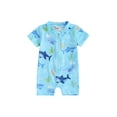thumbnail image 1 of Wangsaura Toddler Baby Boy Rash Guard Swimsuit Cute Print Short Sleeve Zip Front Bathing Suit Swimwear, 1 of 9