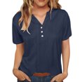 thumbnail image 1 of Besolor Cotton Linen Tops for Women V Neck Button Short Sleeve Summer Shirts Casual Plus Size Dressy Blouse Tees, 1 of 6