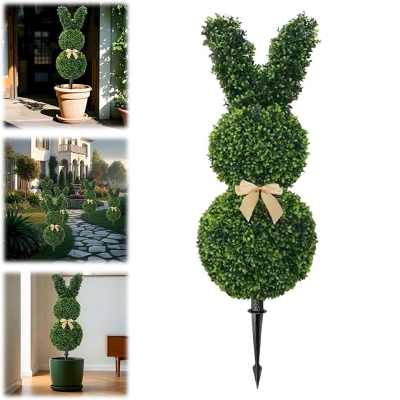 Artificial Bunny Topiary Outdoor - Rabbit Shaped Topiary Trees, Easter Rabbit Boxwood Bunny Shaped Topiary for Garden Front Porch Decor Celebrate Easter (27.5 in)