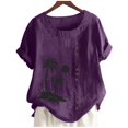 thumbnail image 4 of Chemise à Manches Longues pour Femmes Été Décontracté Col Rond Manches Courtes Imprimé Chemise Ample Hauts d'Été pour Femmes Coupe Ample Hauts à Manches Courtes pour Femmes, 4 of 5