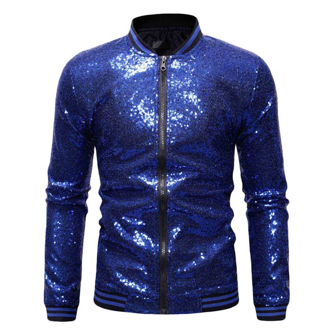 XZNGL Robe à Paillettes à Manches Longues Homme Décontractée Unie Col Montant Robe de Danse à Paillettes à Manches Longues Veste Zippée Robe à Paillettes à Manches Longues Robe à Manches Longues Veste en Denim Homme Veste Décontractée