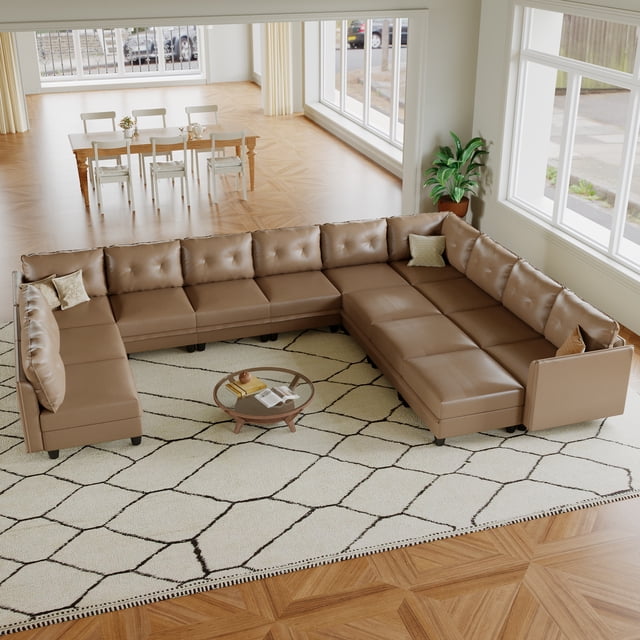 LLappuil Canapé Sectionnel Modulaire, Canapé Sectionnel Modulaire Surdimensionné 14 Places avec Rangement, Canapé en Similicuir Imperméable pour Salon