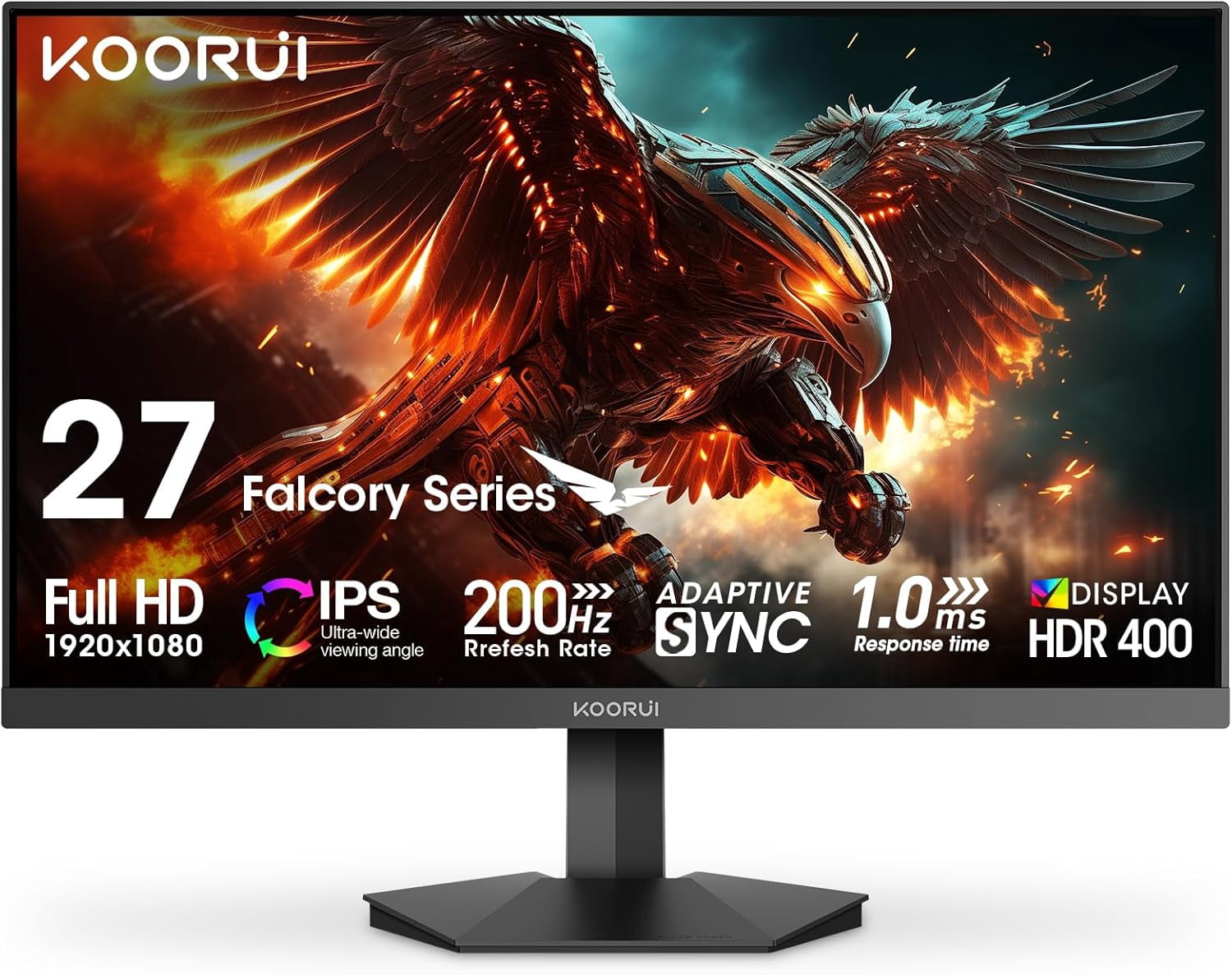 KOORUI 27" 1920 x 1080 200 Hz IPS Gaming Monitor FreeSync Premium (AMD Adaptive Sync) 89% DCI-P3 G2711P