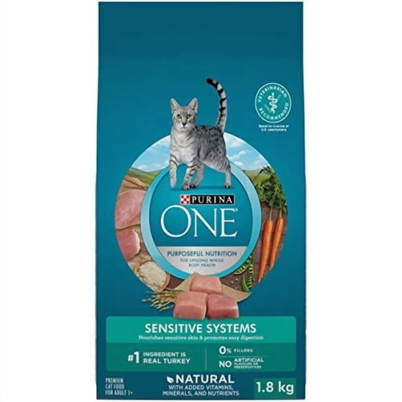 Purina ONE +Plus Systèmes Sensibles Dinde, Nourriture Sèche pour Chats 1.8kg