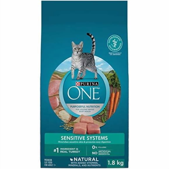 Purina ONE +Plus Sensitive Systems Turkey, Dry Cat Food 1.8kg