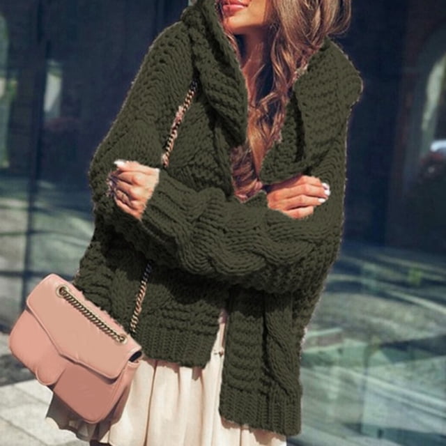 IMENGL Autumn winter heavy needle thickened cardigan, Green L, Size M-2XL