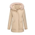 thumbnail image 1 of Women's Solid Mid Length Jacket With Large Collar And Warm Winter Coat,Size:XL, 1 of 7