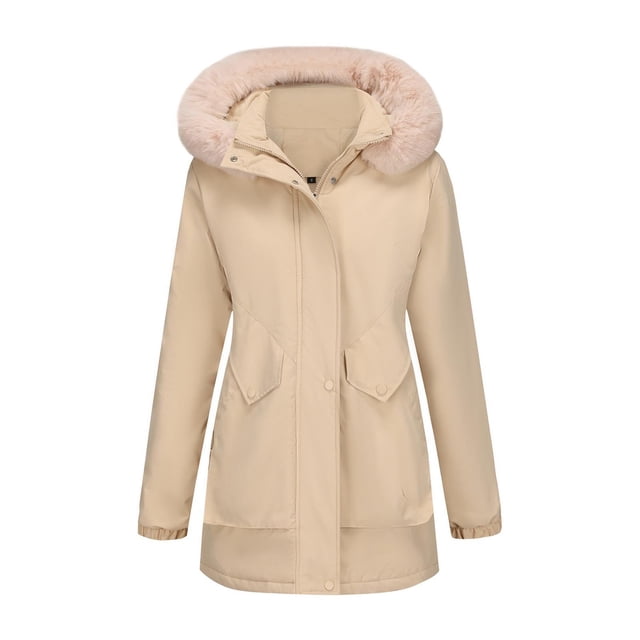 Women's Solid Mid Length Jacket With Large Collar And Warm Winter Coat,Size:XL