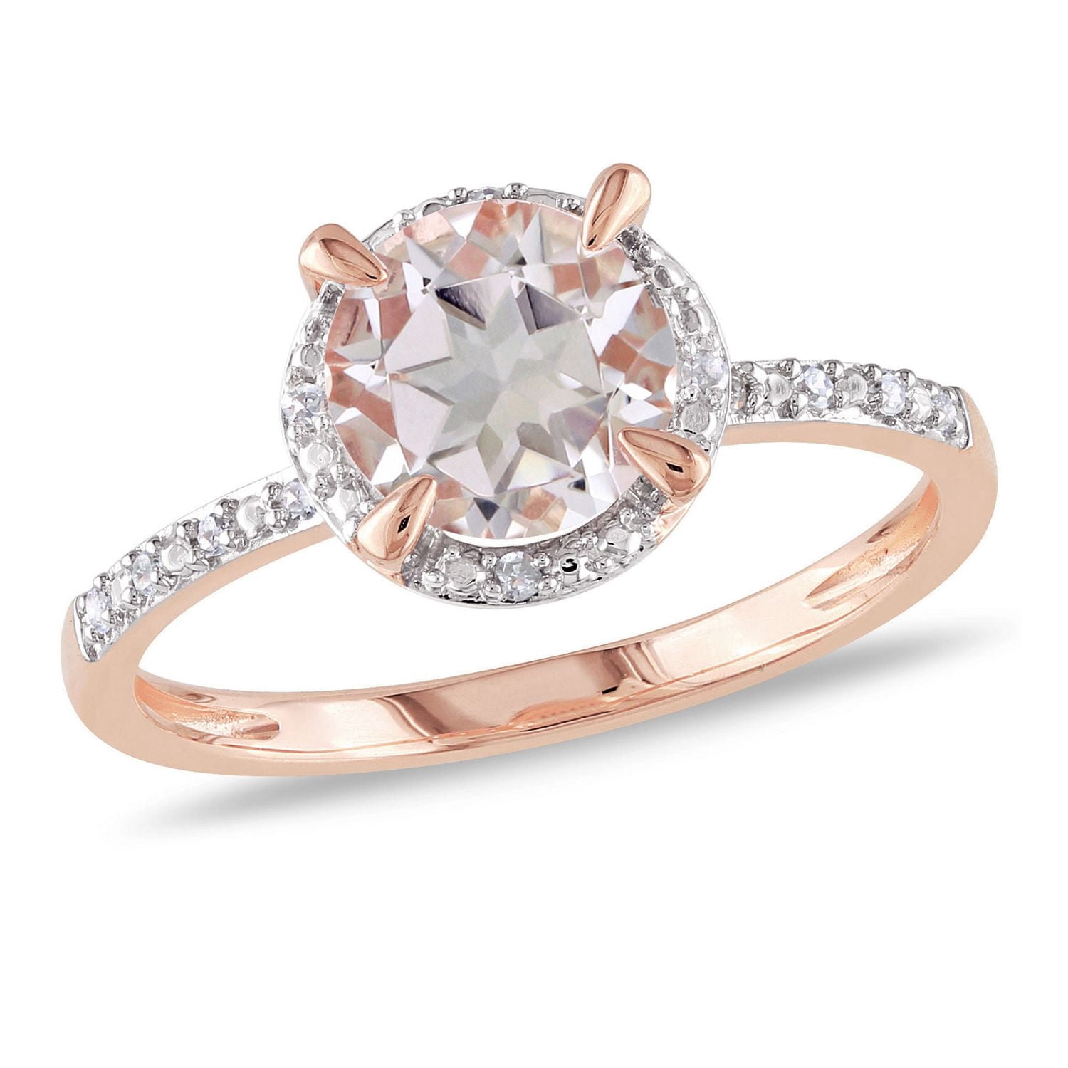 Bague de forme auréole Tangelo avec morganite 1,17 CT PBT et accents de diamants en or rosé 10K