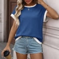 thumbnail image 4 of FRSASU Chandail à Manches Courtes pour Femmes Col Ras du Cou Hauts d'Été Tendance Voyage Tenue de Bureau Décontractée Chandail Bleu G(L), 4 of 7