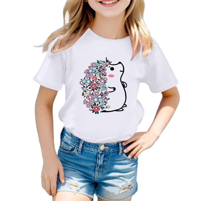 PMVFHDE Hauts pour Filles T-Shirts pour Filles T-Shirts Graphiques T-Shirts pour Fille Hauts d'Été Tendance pour Filles Hauts d'Été pour Fille T-Shirt Graphique Mignon pour Fille Col Rond Manches Courtes T-Shirt d'Été Blanc, 3-4 Ans