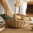 thumbnail image 1 of Wicker Basket with Handle, Wicker Shopping Basket, Gift Hamper Basket, Picnic Baskets, Kitchen Storage Basket- Small, 1 of 4