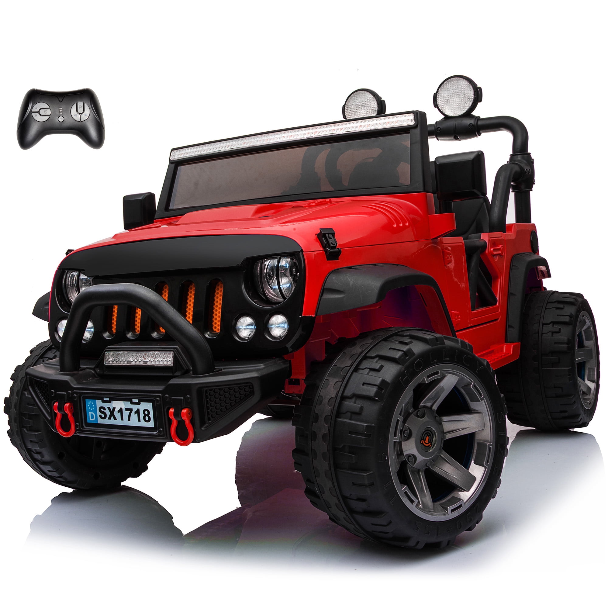 VOLTZ TOYS Jeep Wrangler Style 24 V Camion-Auto pour Enfants à 2 Places, Véhicule Jouet Tout-Terrain Classique Motorisé avec Télécommande Parentale, Roues Tout-Terrain, Rouge
