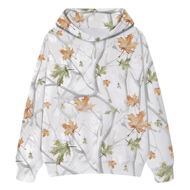 Chandail à Capuchon Camouflage pour Femmes, Coupe Ample, Manches Longues, Chandail à Enfiler, Imprimé Feuille d'Érable, Épaules Tombantes, Molleton, Chandail à Capuchon avec Poche, Ensembles