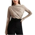 thumbnail image 1 of Penkiiy Women's Long Sleeve Stretch Slim Fitted Ribbed T-Shirt Blouse Cut Out Solid Basic Tops L Beige, 1 of 8