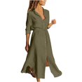 thumbnail image 2 of CHOK Robes d'Été pour Femmes Couleur Unie à Simple Boutonnage Col à Revers Robe Chemise à Cordon Robe en Coton et Lin Bleu Marine m, 2 of 8