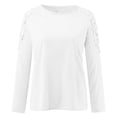 thumbnail image 4 of Aboser Chemises à Manches Longues pour Femmes, T-Shirt Décontracté en Dentelle Ajourée, Hauts d'Automne pour Sorties, Grande Taille, Col Ras du Cou, Tunique Ajustée, Hauts Basiques de Couleur Unie, Blouses, 4 of 6