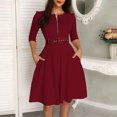 thumbnail image 1 of Ovzne Robes d'Été pour Femmes Robe pour Femme Robe d'Été Décontractée pour Femme Couleur Unie Ceinture Fermeture Éclair Robe à Manches Longues Robe pour Femmes à Manches Longues Liquidation, 1 of 7